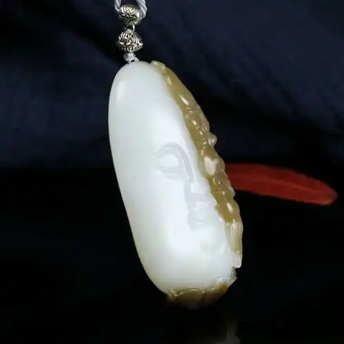 和田玉糖白玉一念之间佛魔挂件
