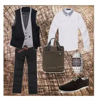 型男假两件马甲搭配白色衬衫
