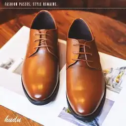 皮鞋男商务正装真皮内增高男士黑色夏季透气韩版休闲青少年布洛克
