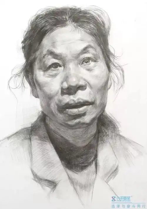 美术联考必备北京小泽画室素描头像系列之女老年正面步骤全解析
