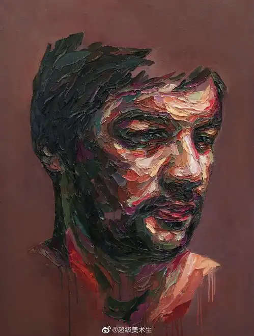 感情饱满的刮刀色彩头像.笔触形成的极强视觉冲击力
