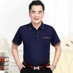 夏季男t恤新款宽松中老年男装翻领休闲男式短袖t恤爸爸装上衣图片大全邮乐官方网站
