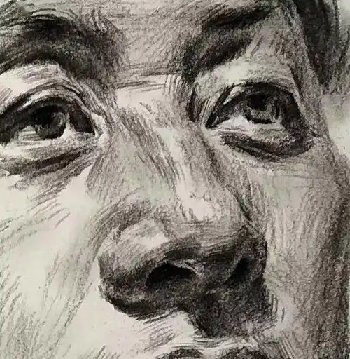 教程教你画标准式四分之三侧男中年素描头像
