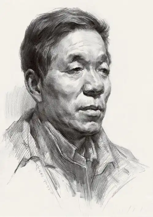 男老年四分之三侧素描头像
