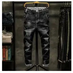 传奇保罗春秋季牛仔裤男修身型弹力小脚裤韩版潮流青年男士裤ssq
