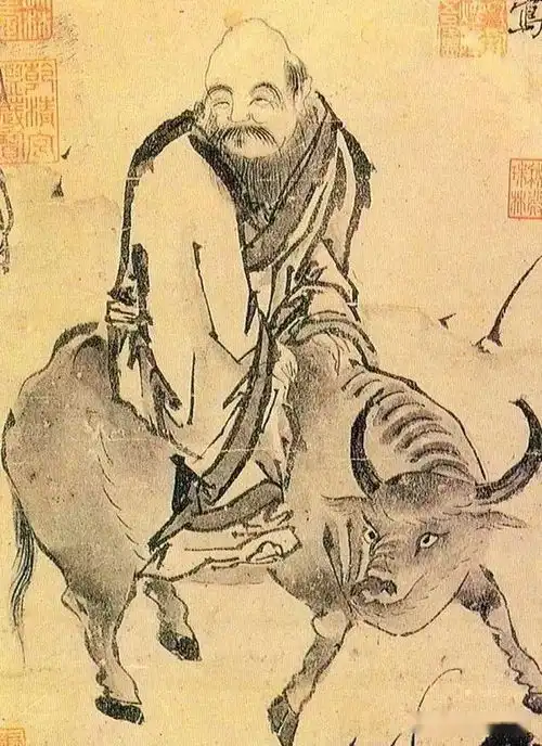 牛年牛画老子骑牛,紫气东来
