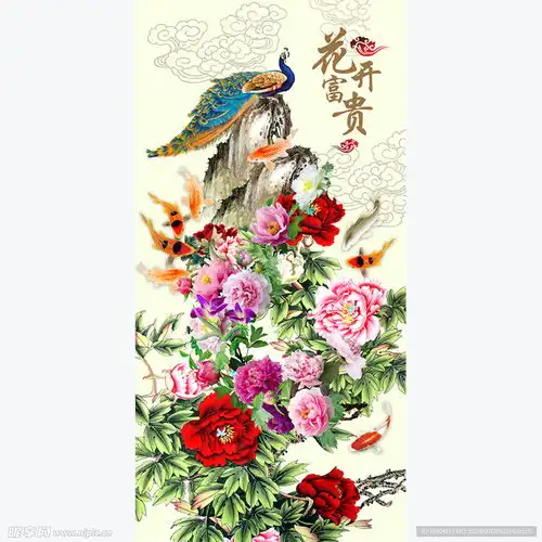 花开富贵背景墙设计图室内广告设计
