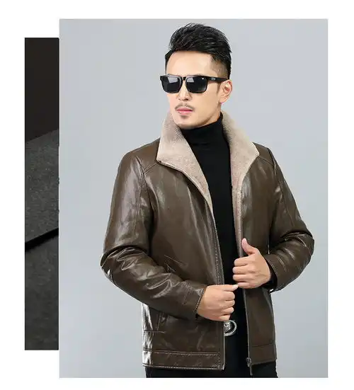 洋湖轩榭2019秋冬季新款中年男士休闲毛领保暖翻领拉链pu皮皮衣外套a
