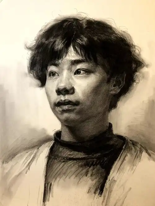 传奇绘画课堂回顾第二三集朱传奇教你画有蓬松发型的四分之三侧男青年素描头像
