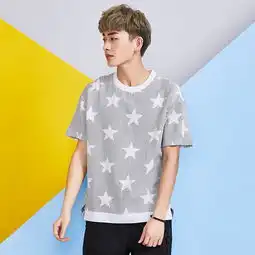 8178夏季韩版宽松圆领套头短袖男生t恤休闲百搭条纹男打底衫
