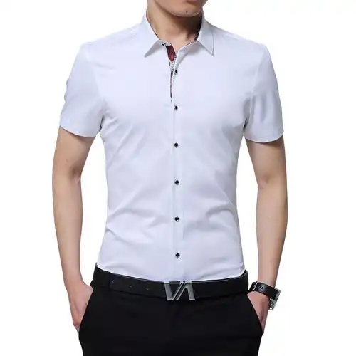 汤河之家夏季男式衬衫2019新款潮流男士免烫时尚短袖衬衫韩版修身男装
