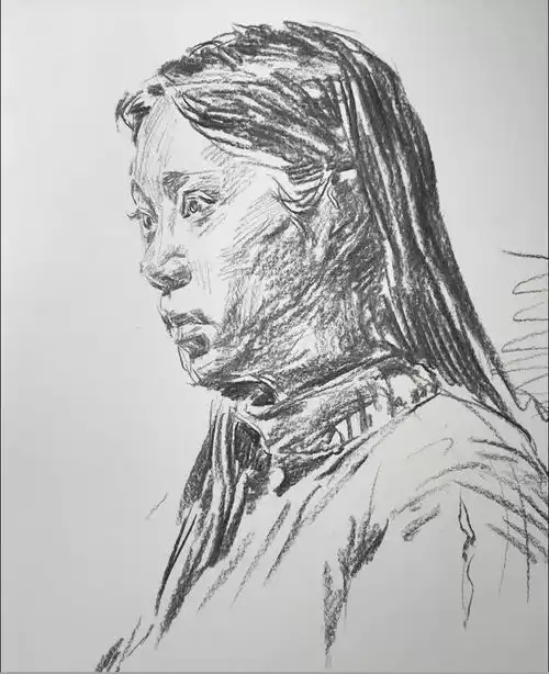 教你画侧面的长发女青年素描头像视频教学
