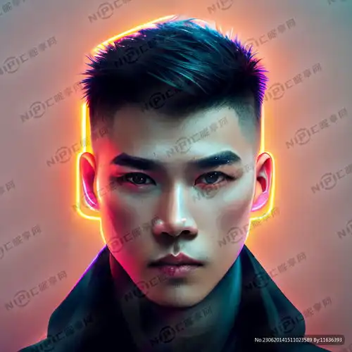 ai创作图赛博朋克人物头像男性帅哥中短发有霓虹灯光效果和科技感角度半侧脸表情冷酷高清nipic.com
