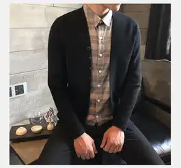 启言2019新款开衫毛衣男外套春秋男士针织衫薄款韩版外穿修身潮流上衣
