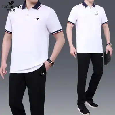 富贵鸟中老年人男士运动套装夏季短袖polo衫两件套休闲爸爸装
