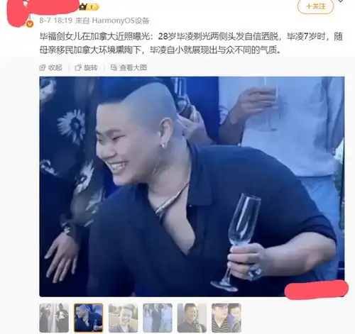 毕福剑女儿在加拿大近照曝光两侧头发剃光,网友嘲讽像小岳岳
