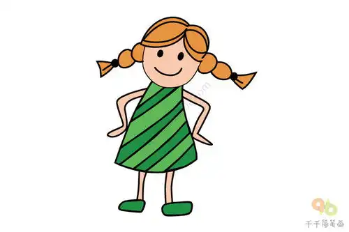 梳麻花辫的小女孩简笔画
