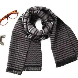 s.k.t雅致条纹男款仿羊毛围巾黑灰色am321图片大全邮乐官方网站
