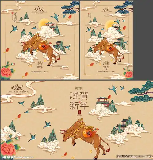 国潮牛年中国风新年海报设计图

