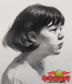 人物头像素描详细步骤,女青年大侧素描头像
