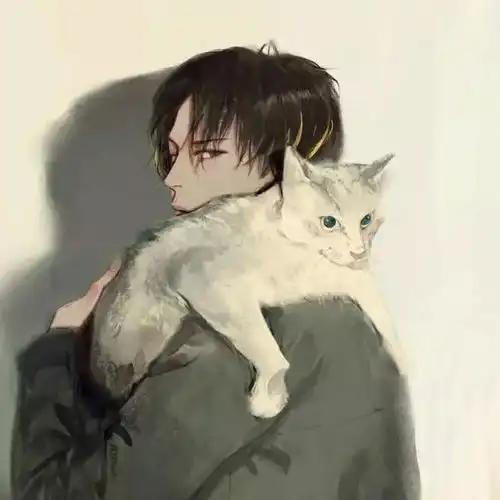轻抚怀中猫,温柔养猫人动漫手绘养猫男头

