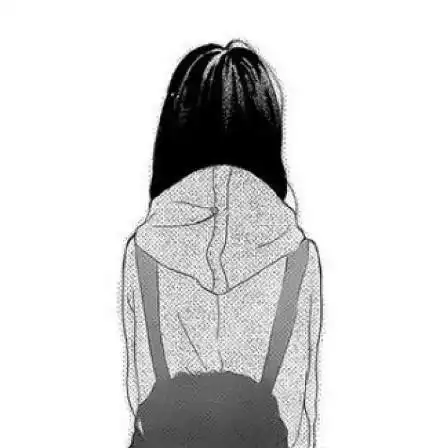 黑白qq头像卡通少女背影
