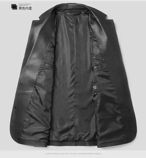 汤河之家海宁绵羊皮夹克真皮西装男士皮衣修身皮夹克商务西服中年薄款外套b
