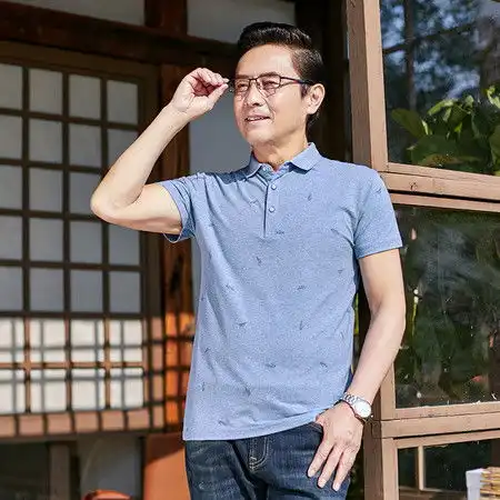 洋湖轩榭中年爸爸短袖t恤男夏装中老年男士休闲polo衫4050岁爷爷棉质衣服图片大全邮乐官方网站
