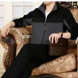 男士运动套装冬款加绒加厚中老年晨练服套装男爸爸纯棉运动套装潮
