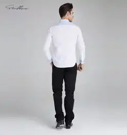 狮道芬堡白衬衫男2014春装新款纯棉绣花商务修身长袖寸衫9661
