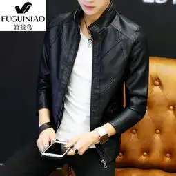 富贵鸟皮衣男装男士商务休闲外套皮西服上衣中年皮夹克加绒加厚,一品好特惠
