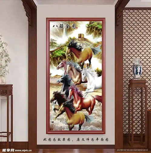 马到成功中式玄关画设计图室内广告设计
