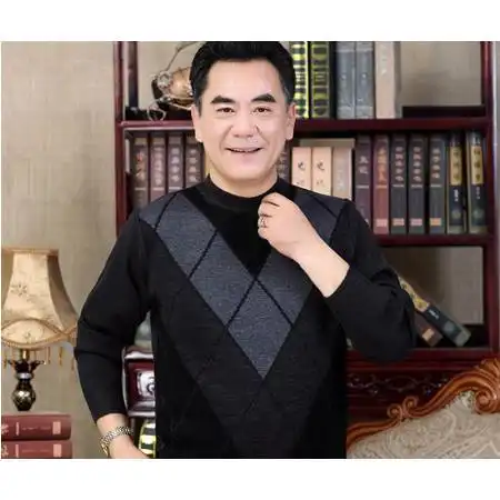 gd秋装男士圆领毛衣男装休闲爸爸装老年套头加厚长袖男装
