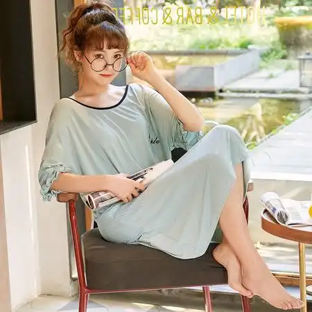 睡裙女夏季纯棉短袖韩版小清新学生薄款全棉睡衣女夏天家居服
