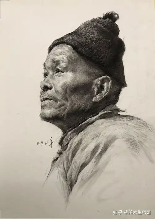 男性老年素描头像
