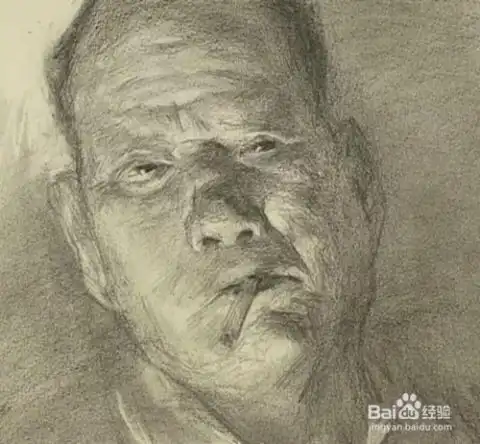 素描男老年半身像特殊光作画步骤
