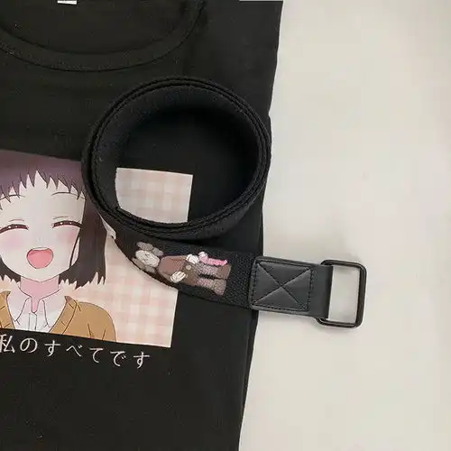 百搭无孔皮带男女通用裤带卡通设计趣味ins原宿风双环扣帆布腰带
