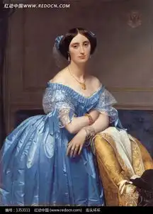 双臂扶着椅子蓝色礼服的女人油画图片传统书画吉祥图案艺术图片下载1353111
