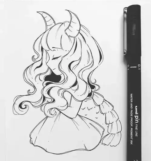 卡哇伊黑白动漫人物线稿素材手绘插画
