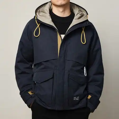 汤河之家男装工装风连帽羽绒服男时尚拼色白鸭绒男士羽绒服外套a图片大全邮乐官方网站
