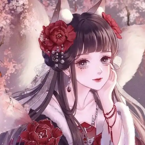 惊艳红色古风动漫女子头像
