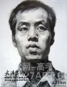 素描人头像男青年仰视正面
