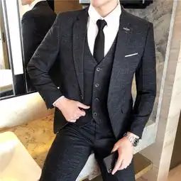 星座秋冬新款男士休闲西服套装三件套小西装修身青年男装婚礼礼服
