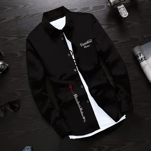 秋季长袖白色衬衫男士韩版修身男生衬衣潮流男装休闲寸衫男式外套
