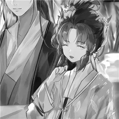古风动漫情头黑白漫画一对
