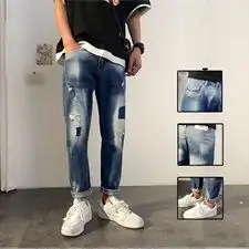 2020款牛仔裤港风日系韩版潮流休闲小脚九分裤b357823
