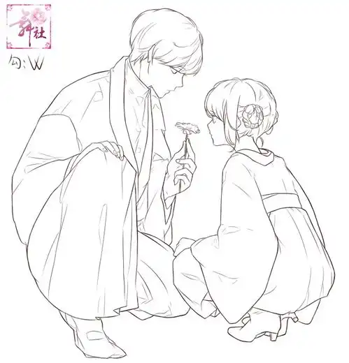 手绘插画线稿手稿黑白素材
