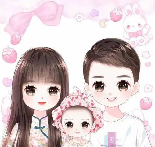 唯美漫画头像,一家三口四口五口手绘全家福图片
