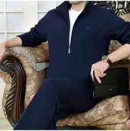 秋款中老年长袖开衫休闲卫衣男士运动套装秋款大码棉质高端
