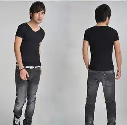 罗卡斯男士弹力健身v领t恤男纯色短袖健身打底t恤肌肉型男白色黑色db3012
